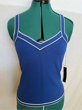 NWT olo Blue Knit Tank Top with Contrast White Trim